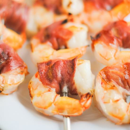 Prosciutto-wrapped grilled shrimp