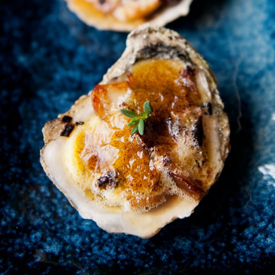 Broiled Oysters w Mushroom Ragout