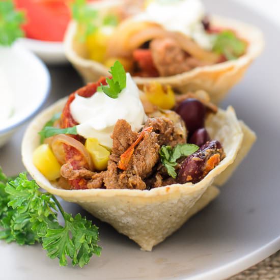 Mexican Beef, Bean, and Corn Tostada