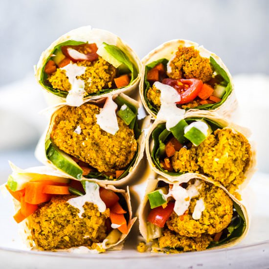 Baked Falafel Wraps + Vegan Tzatziki