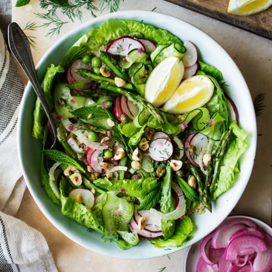 Spring salad with caper dressing