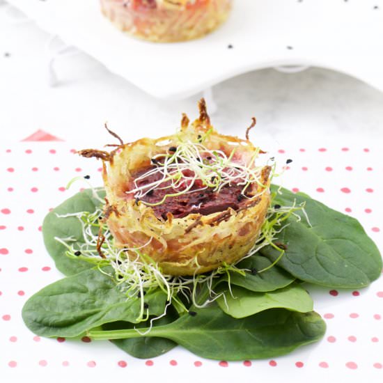 Beet and goat cheese mini quiches