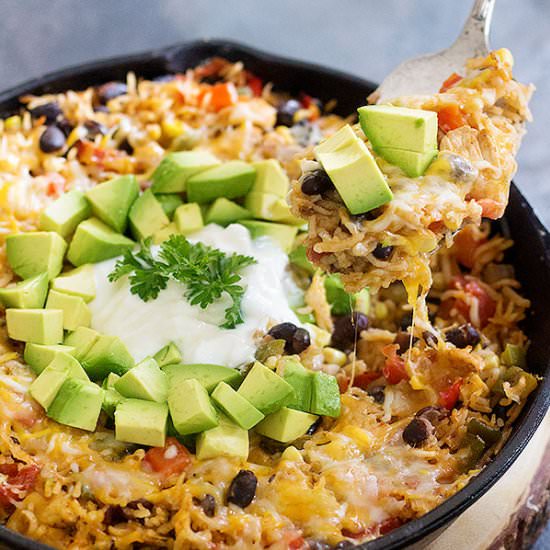 One Pan Cheesy Chicken Taco Rice