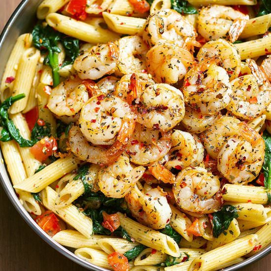 Tomato Spinach Shrimp Pasta