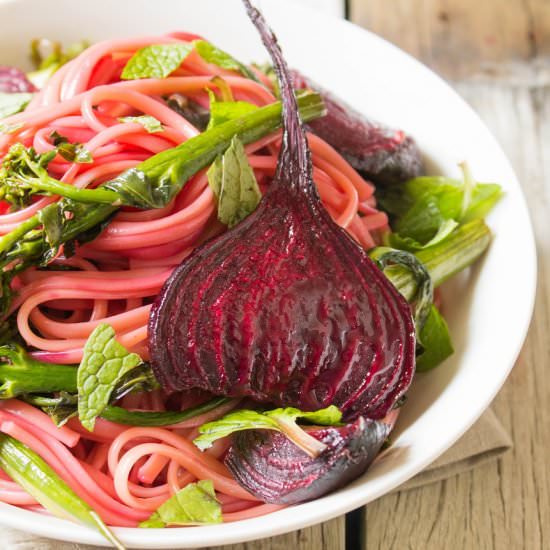 Roasted Beets + Broccolini Linguine