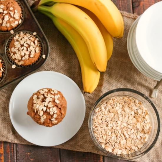 Whole Wheat Banana Oatmeal Muffins