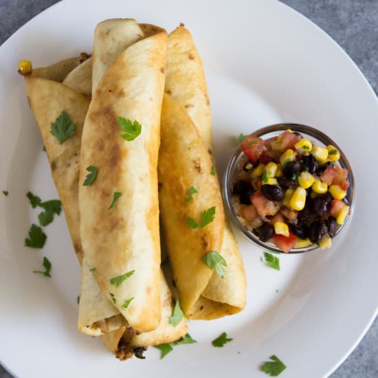 Cheesy Chicken and Bean Taquitos