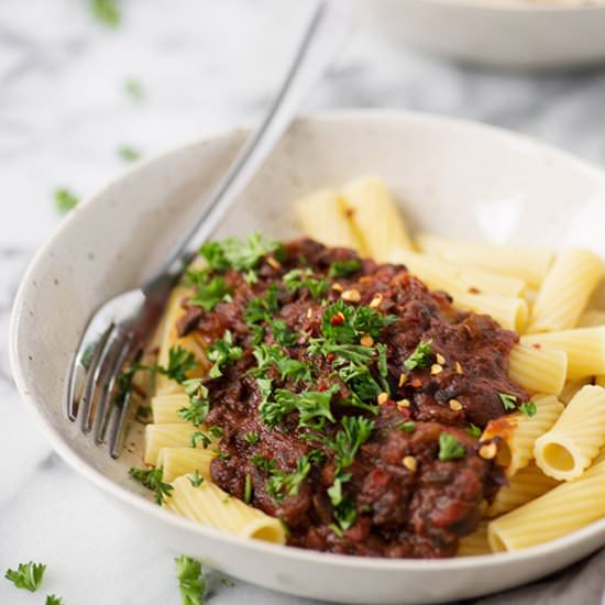 Mushroom Bolognese with Rigatoni