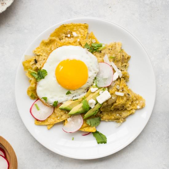 Chilaquiles Verdes with Fried Eggs