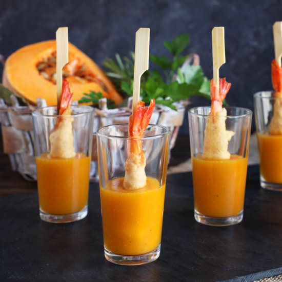 Shrimps Tempura with Pumpkin Cream