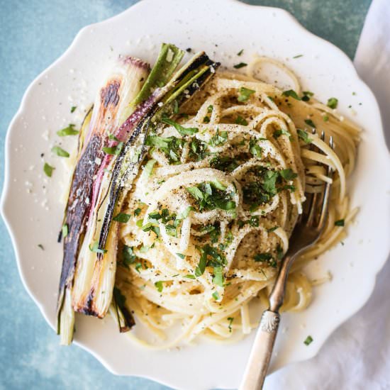 Linguine with Charred Spring Onions