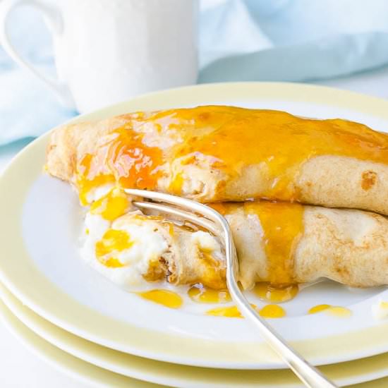 Whole Wheat Apricot Ricotta Crepes