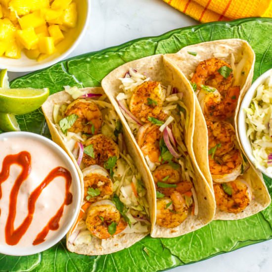 Shrimp tacos with lime cabbage slaw
