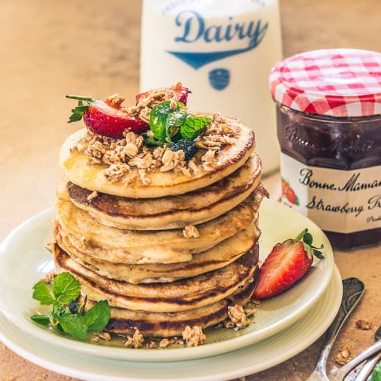 Strawberry Pancakes with Granola