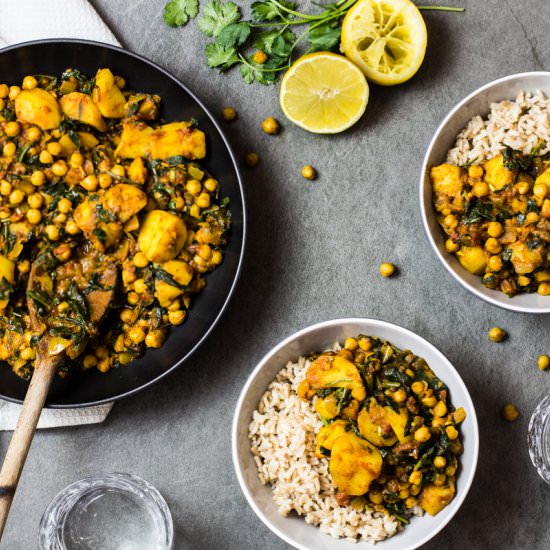 Potato, Chickpea and Spinach Curry