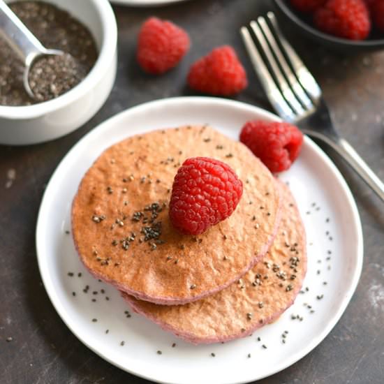 Raspberry Chia Protein Pancakes