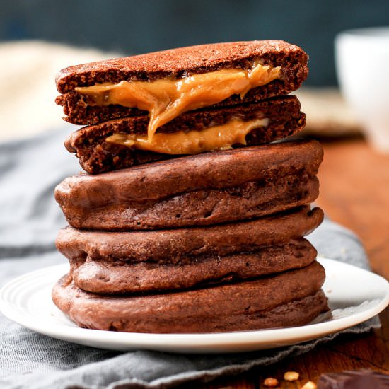 Salted Caramel Chocolate Pancakes