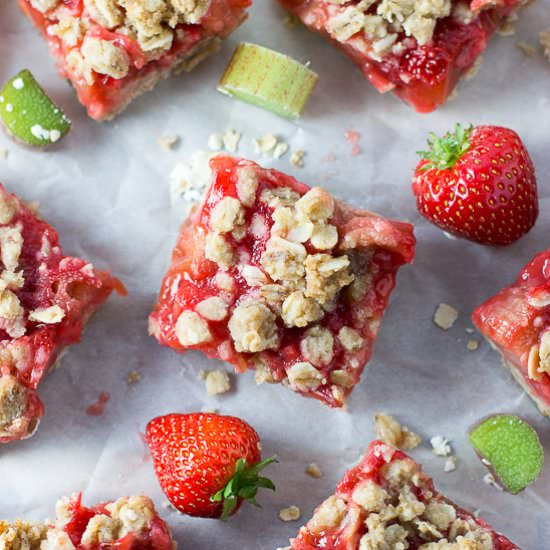 Strawberry Rhubarb Oat Crumble Bars