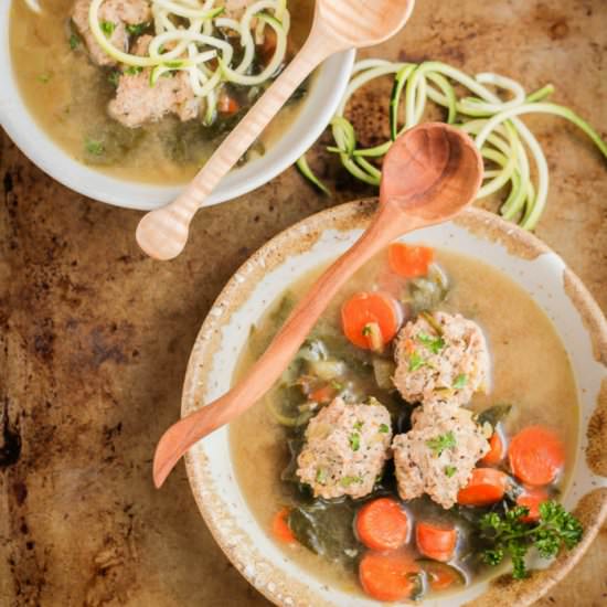Meatball, Zuccchini and Greens Soup