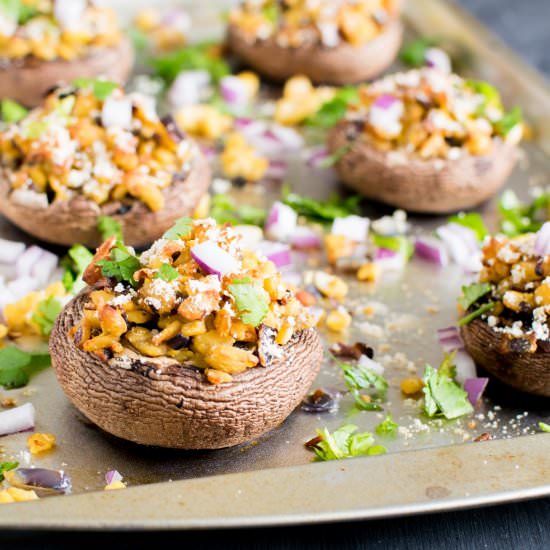 Cheese Tempeh Stuffed Mushrooms