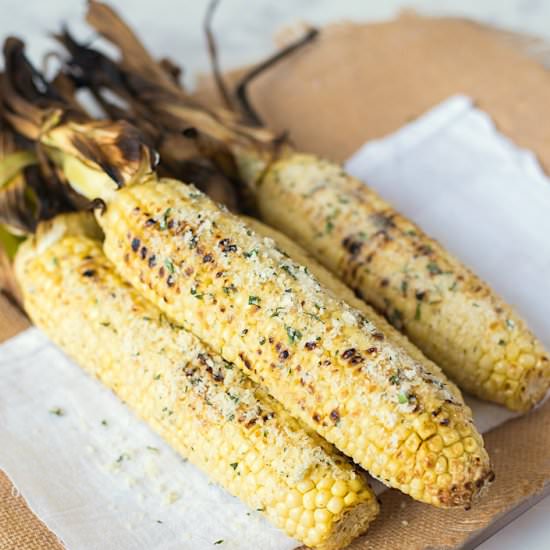 Grilled Parmesan, Garlic Basil Corn