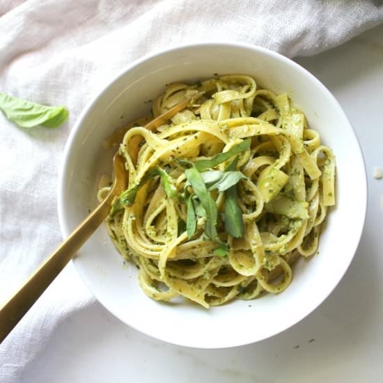 Vegan Shaved Asparagus Pesto Pasta