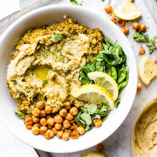 Warm Spinach Artichoke Hummus Dip