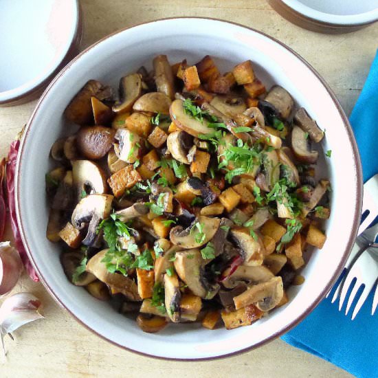 Mushroom-Tofu Sauté with Garlic