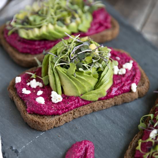 Avocado Toast with Beet hummus