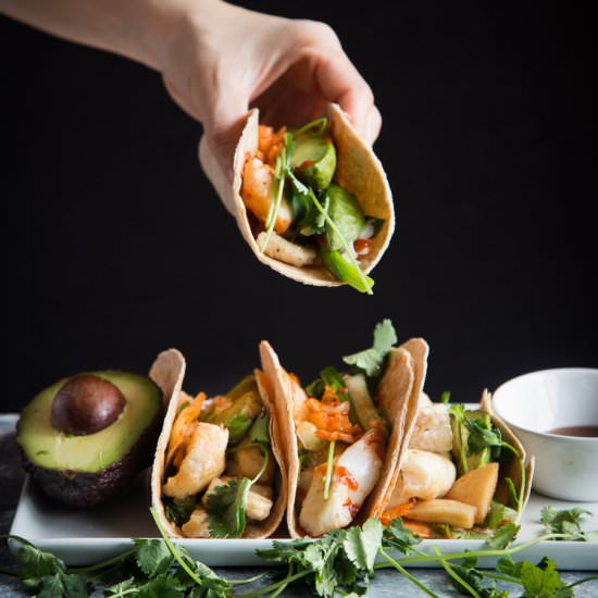 Easy Sesame Fish Kimchi Taco