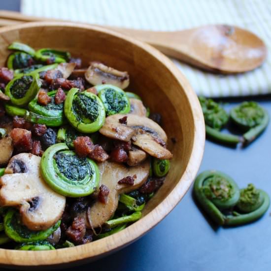 Fiddleheads w/ Mushrooms & Pancetta