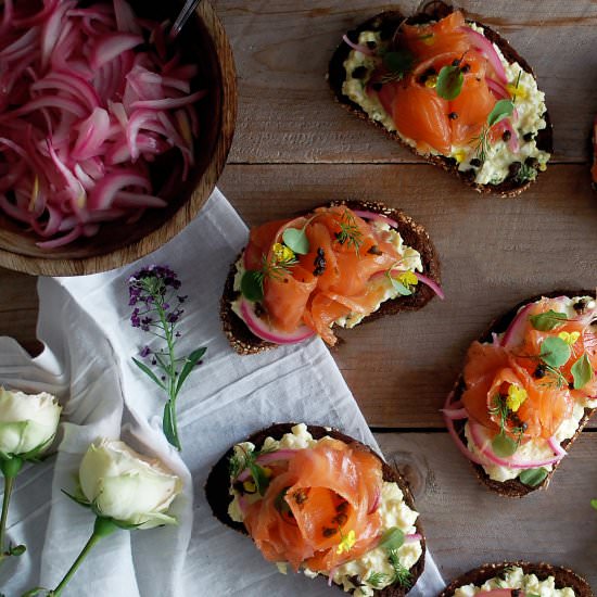 Deviled Egg Gravlax Tartines