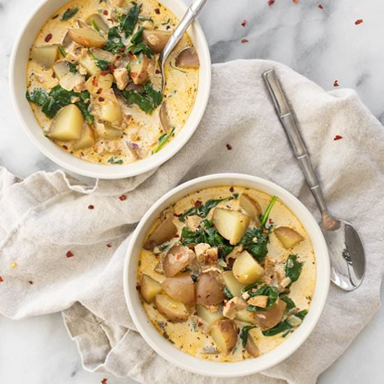Potato, Spinach and ‘Sausage’ Soup