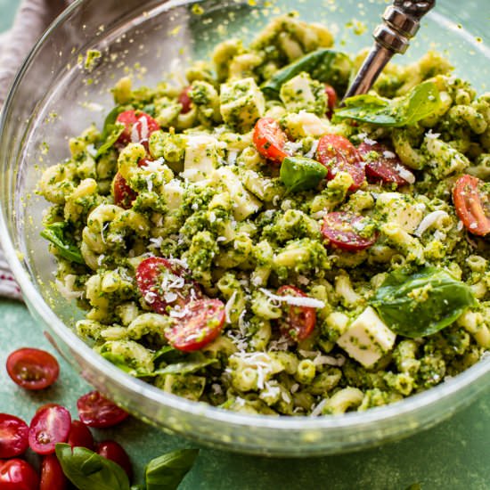 Kale Pesto Mozzarella Pasta Salad
