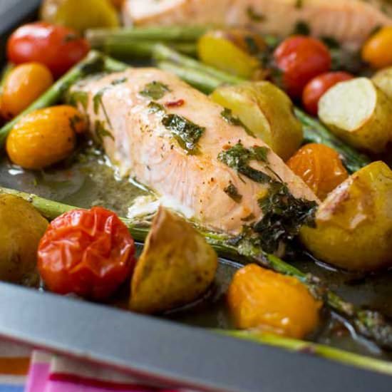 Lemon butter sheet pan salmon