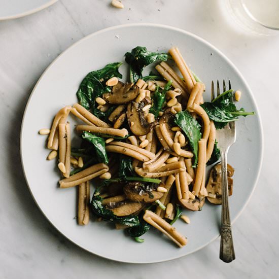 Pasta with Mushrooms and Baby Kale