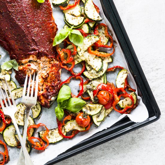 One Sheet Pan Tuscan Baked Salmon