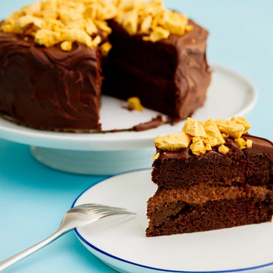 Vegan Chocolate Cake with Honeycomb