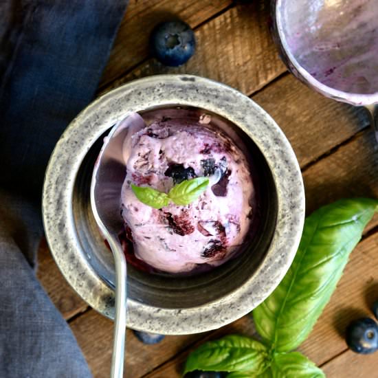 Blueberry Basil No-Churn Ice Cream