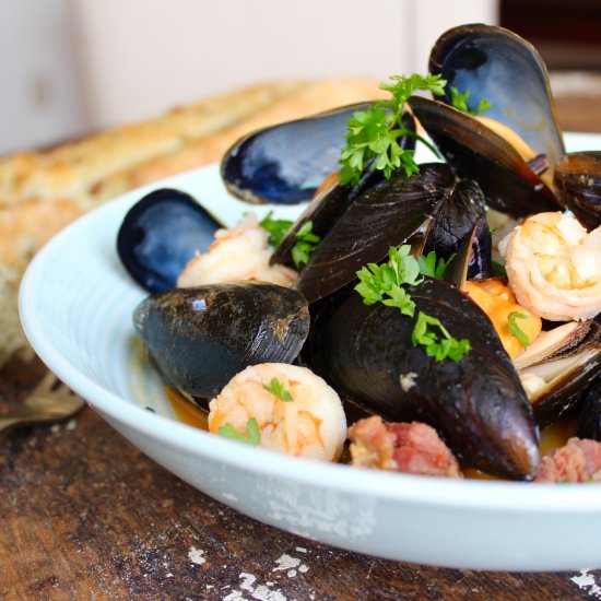 Mussels, Shrimp, and Smokey Chorizo