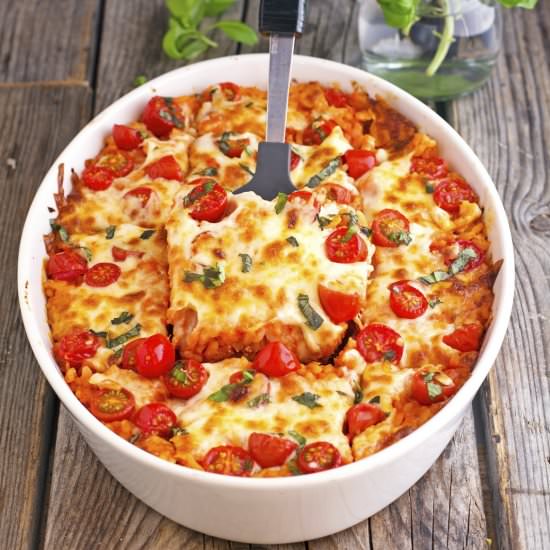 Creamy Caprese Rice Casserole