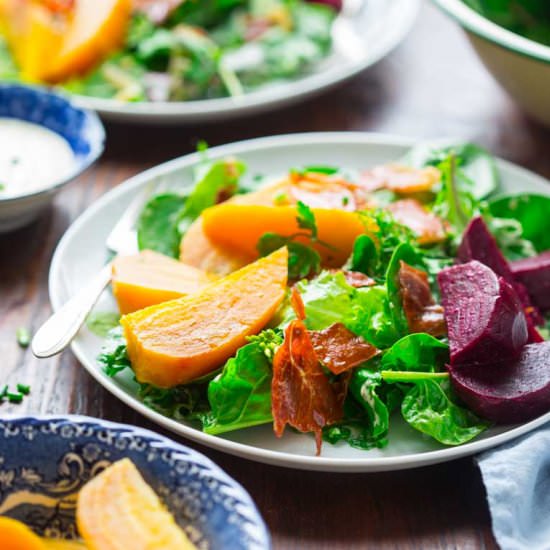 Green Salad with Beets & Prosciutto