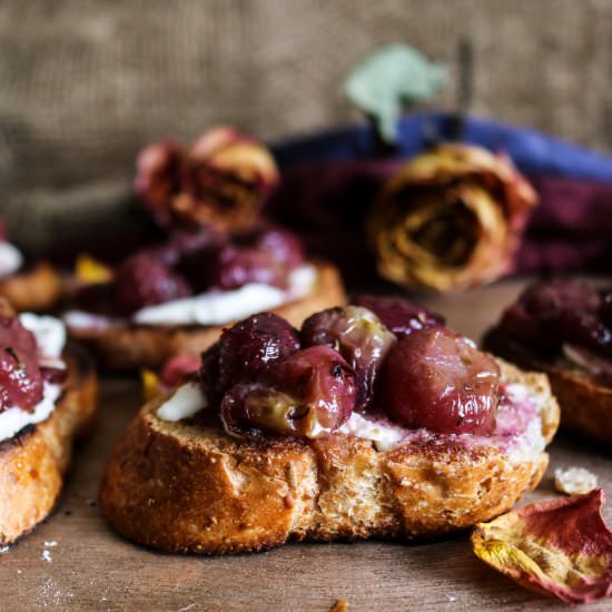 Roasted Grape Cream Cheese Crostini