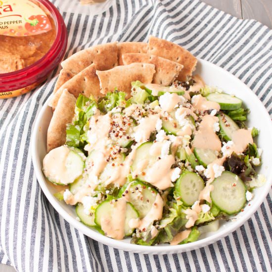 Greek Salad with Hummus Dressing