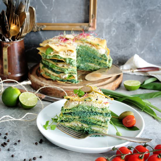 Savoury Chickpea Crepe Cake
