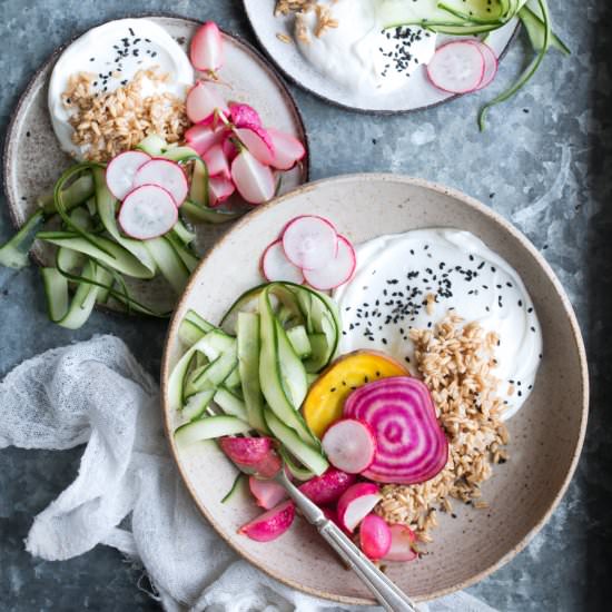 Miso maple grain and radish bowl