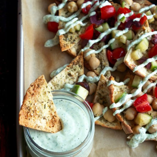 Greek Nachos with Feta–Yogurt Sauce