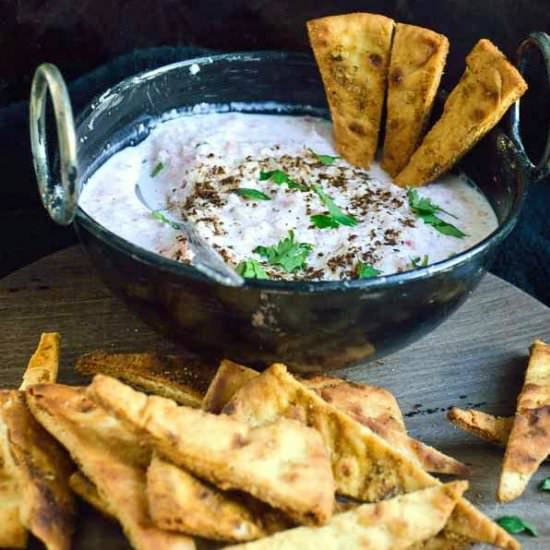 Radish Raita Dip with Naan Chips