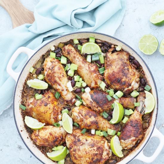One Pot Jerk Chicken, Rice & Beans