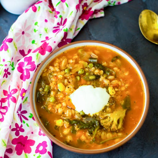 Grilled Broccoli Barley Soup
